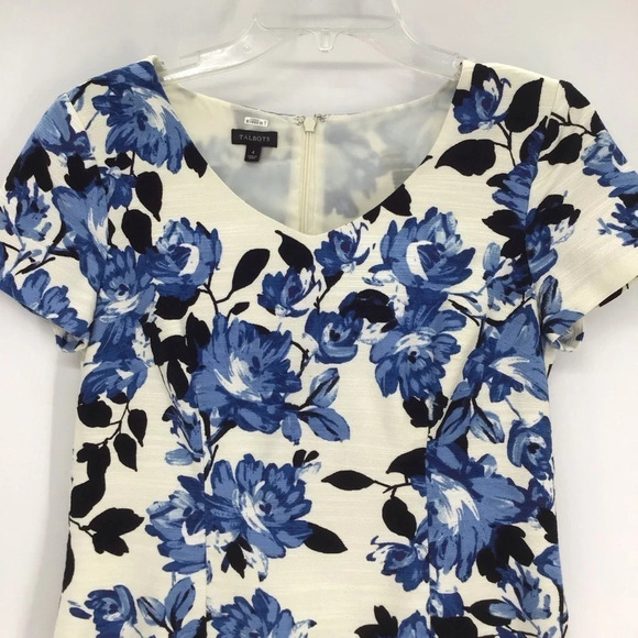 Talbot’s Women’s Floral Sheath Dress Wedding Party Summer Blue/Creme’ Size 4 - Picture 4 of 9